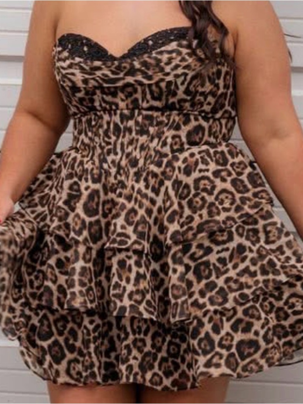 Leopard Print Strapless Party Dress - Brown